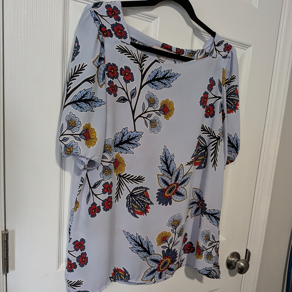 Loft Brand Floral Print Light Blue Women’s Blouse - Picture 2 of 9